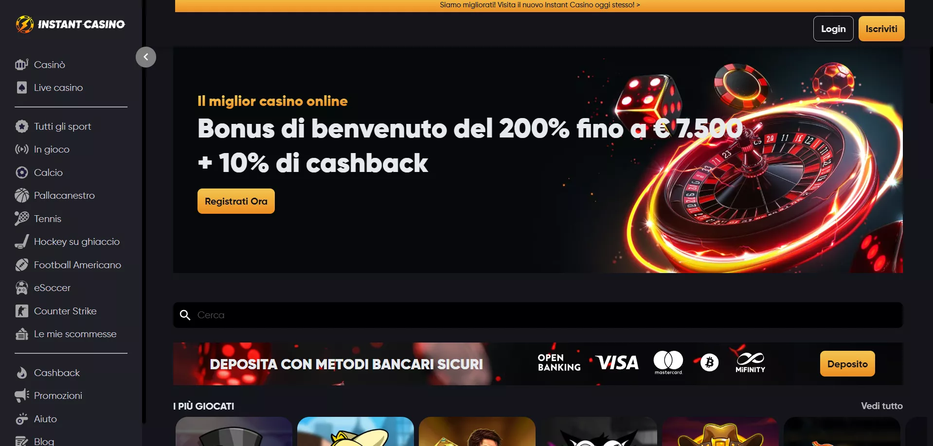 Instant Casino Pagina principale